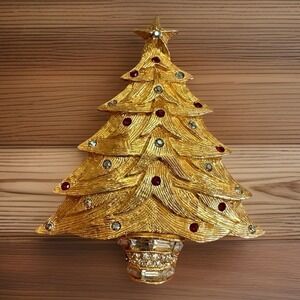 Vintage Signed Ballet Rhinestone Christmas Tree Brooch